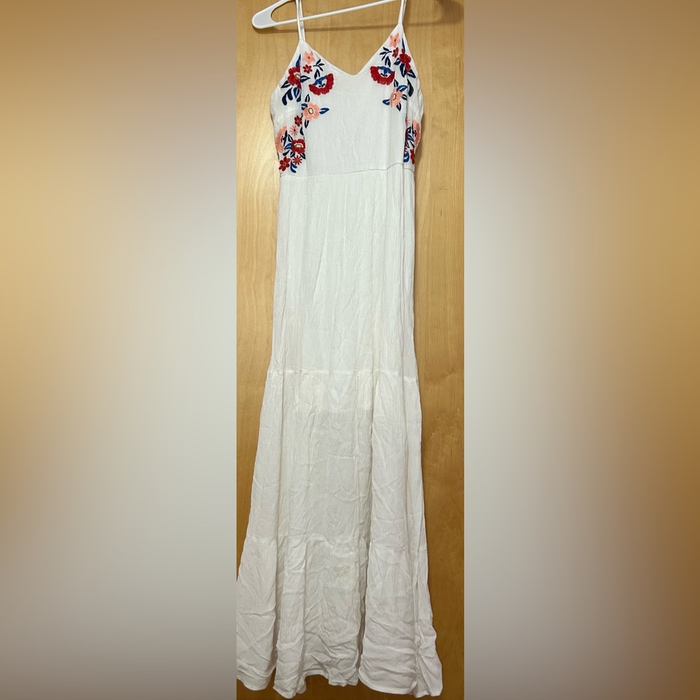Xhilaration Floral Embroidered Maxi Dress- Red, Blue, White